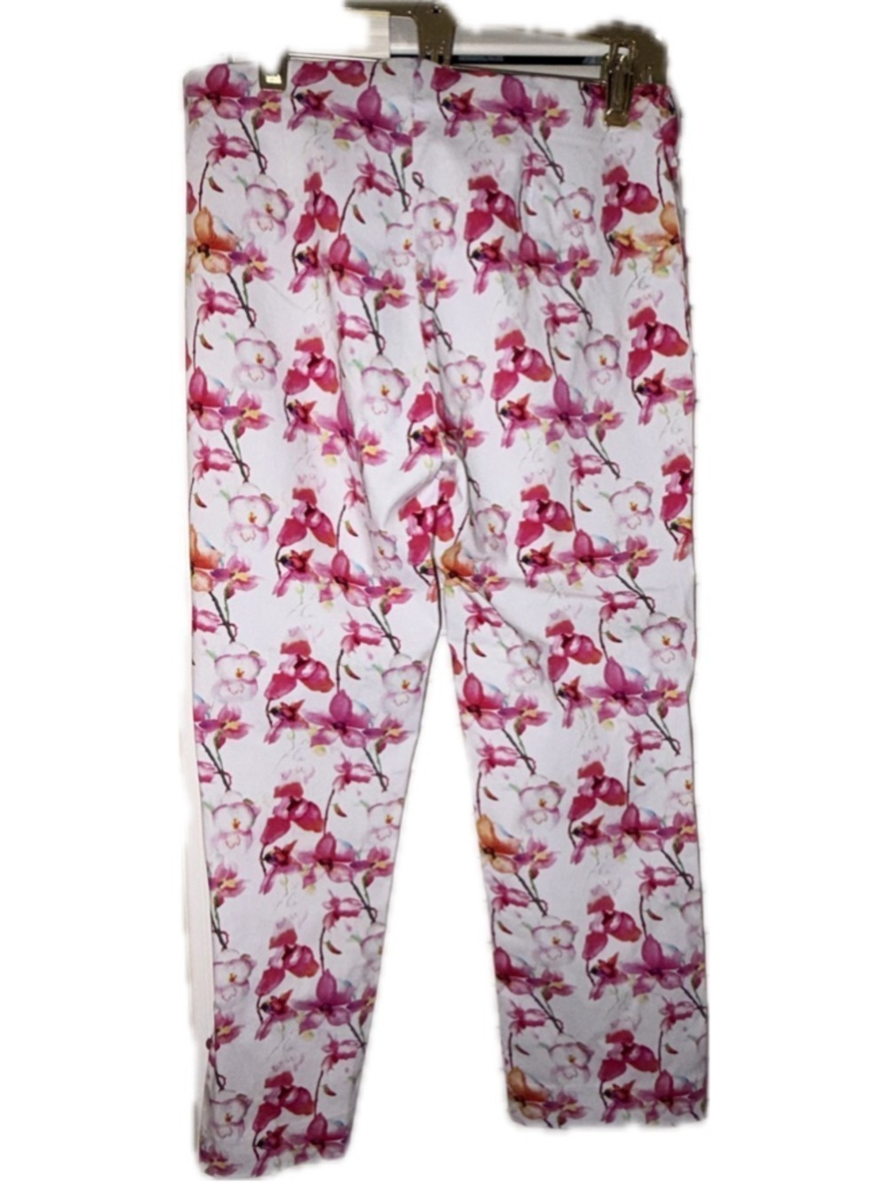 NWT Insight White Pink Cherry Blossom Floral Ankle Cropped Pants Size 8